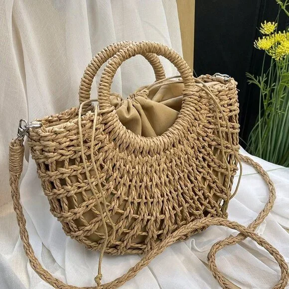 Khaki Casual Women's Half-Moon Hollow Out Handbag - Picture 5 of 7